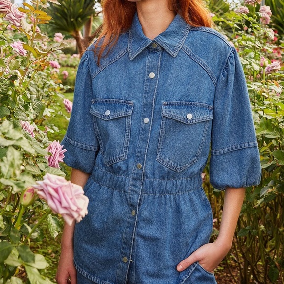FARM RIO Denim Puff Sleeve Shirt M - Picture 1 of 8